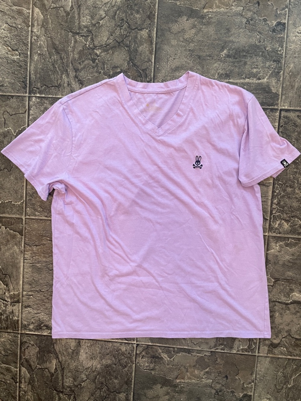PSYCHO BUNNY Lilac Pink Embroidered Logo V-neck Short-Sleeve Urban T-Shirt